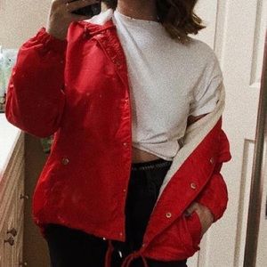 red rain jacket